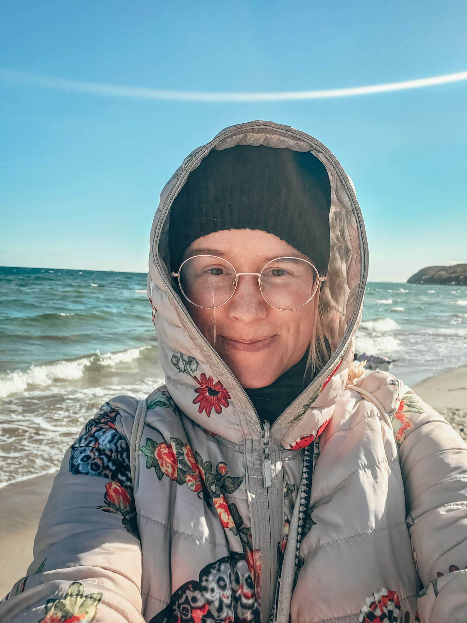 Aleksandra at Gdynia beach on windy day