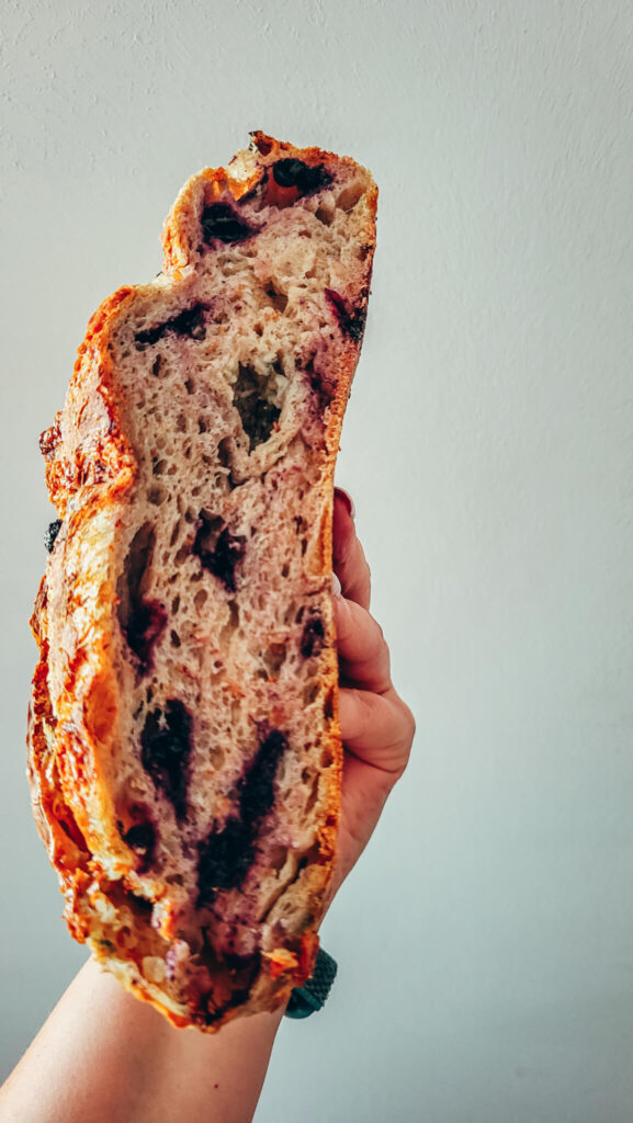 Bread with blue cheese and blueberries from artisan bakery in Gdynia